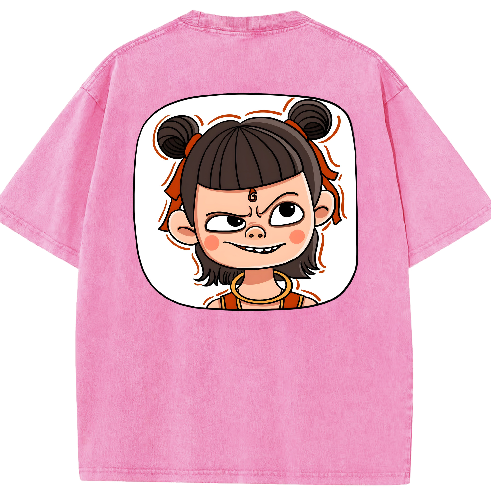 （画像用） Ne Zha 2 ナタ 魔童の大暴れ 綿100% ヴィンテージ風 半袖Tシャツ（背面プリント）